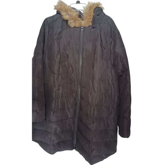 CJ Banks Women's 2X Black Hooded Puffer Coat Faux Fur Trim Down Filled Jacket - Picture 3 of 8